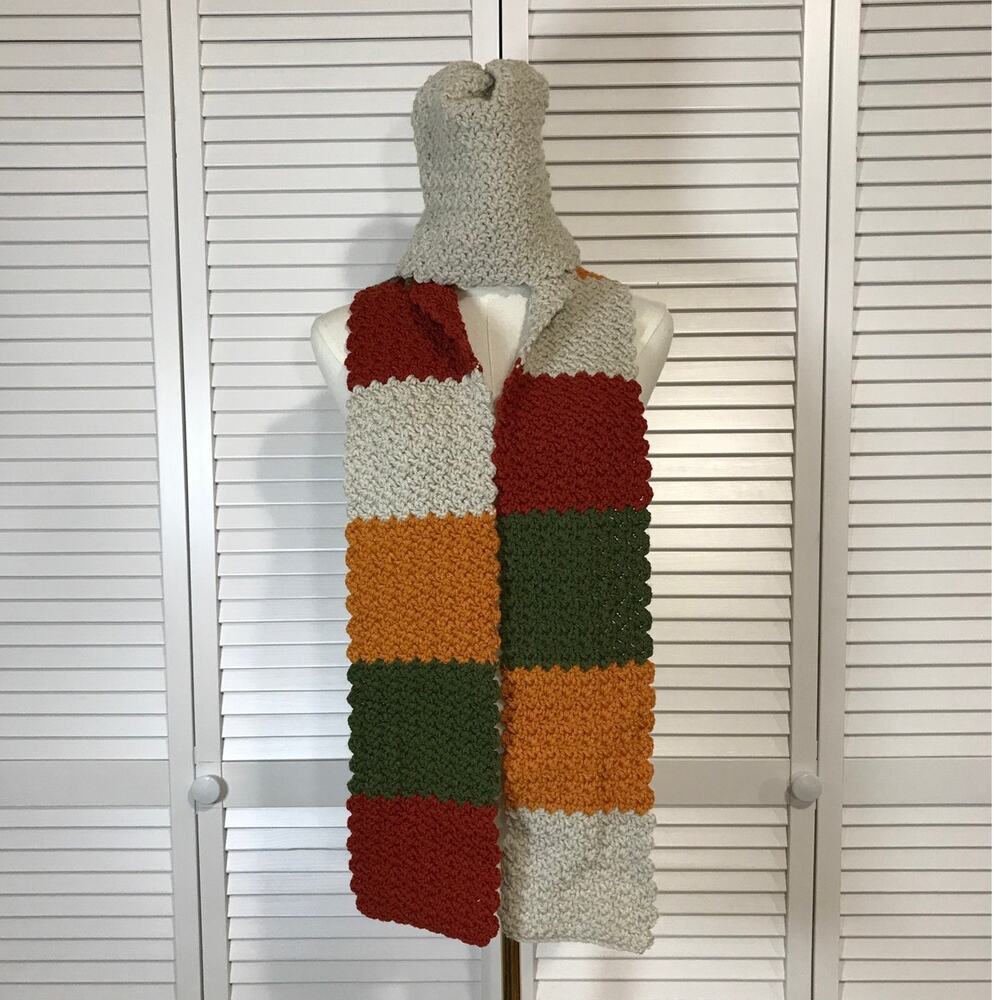NWT Handmade Crochet Textured Winter Patchworks Scarf 61” & Beanie